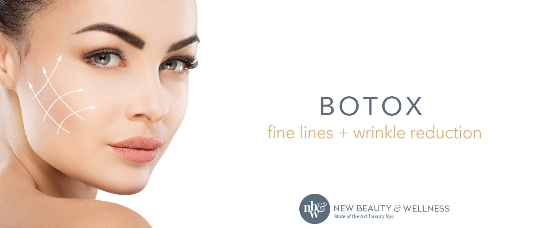 Woman with smooth skin with a graphic demonstrating the accentuation botox can add to the face.