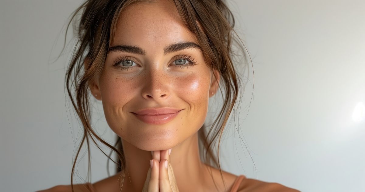 Smiling woman with radiant skin in a softly lit portrait, highlighting natural facial volume and a youthful appearance.
